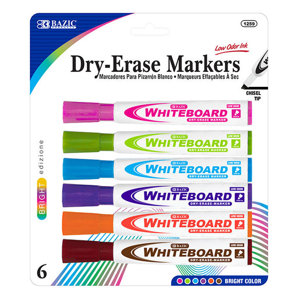 BAZIC Bright Colors Chisel Tip Dry-Erase Markers (6/Pack) - Virginia Book Company