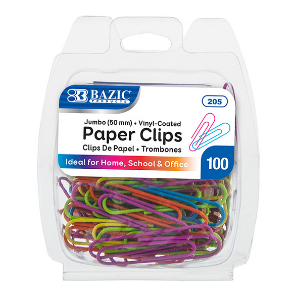 BAZIC Jumbo (50mm) Color Paper Clips (100/Pack) - Virginia Book Company