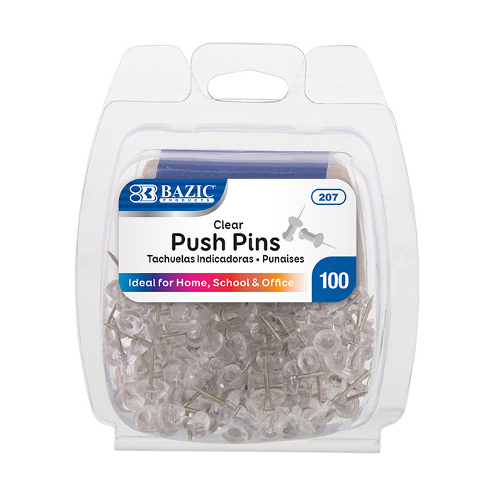 BAZIC Clear Transparent Push Pins (100/Pack) - Virginia Book Company