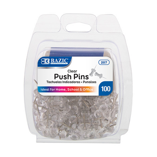 BAZIC Clear Transparent Push Pins (100/Pack) - Virginia Book Company