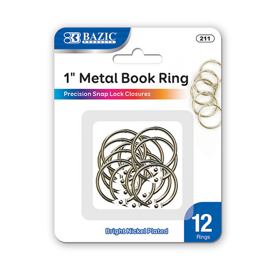 BAZIC 1" Metal Book Rings (12/Pack) - Virginia Book Company