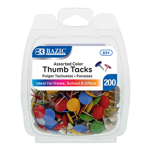 BAZIC Assorted Color Thumb Tack (200/Pack) - Virginia Book Company