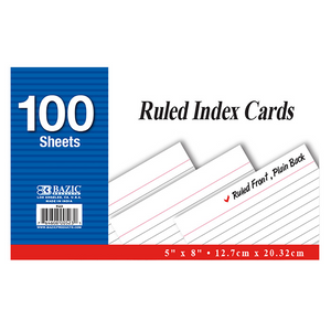 BAZIC 100 Ct. 5" X 8" Ruled White Index Card - Virginia Book Company