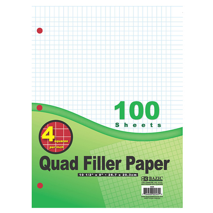BAZIC 100 Ct. 4-1" Quad-Ruled Filler Paper - Virginia Book Company