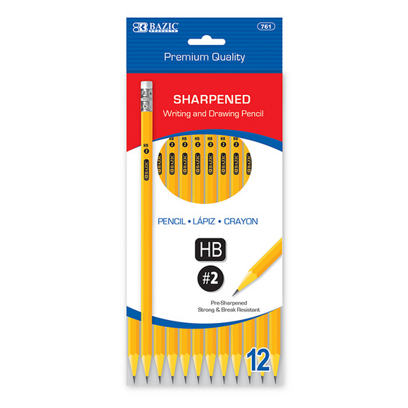 BAZIC Pre-Sharpened #2 Premium Yellow Pencil (12/Pack) - Virginia Book Company
