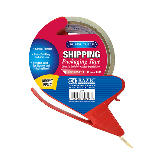 BAZIC 1.88" x 27.3 Yards Super Clear Heavy Duty Shipping Packaging Tape with Dispenser - Virginia Book Company