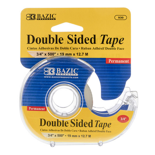 BAZIC 3/4" X 500" Double Sided Permanent Tape w/ Dispenser - Virginia Book Company
