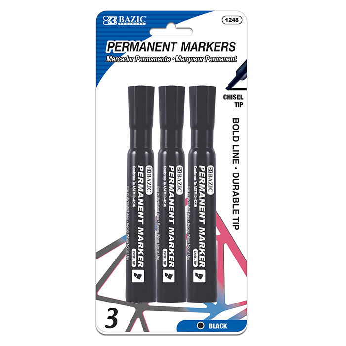 BAZIC Black Chisel Tip Desk Style Permanent Markers (3/Pack) - Virginia Book Company