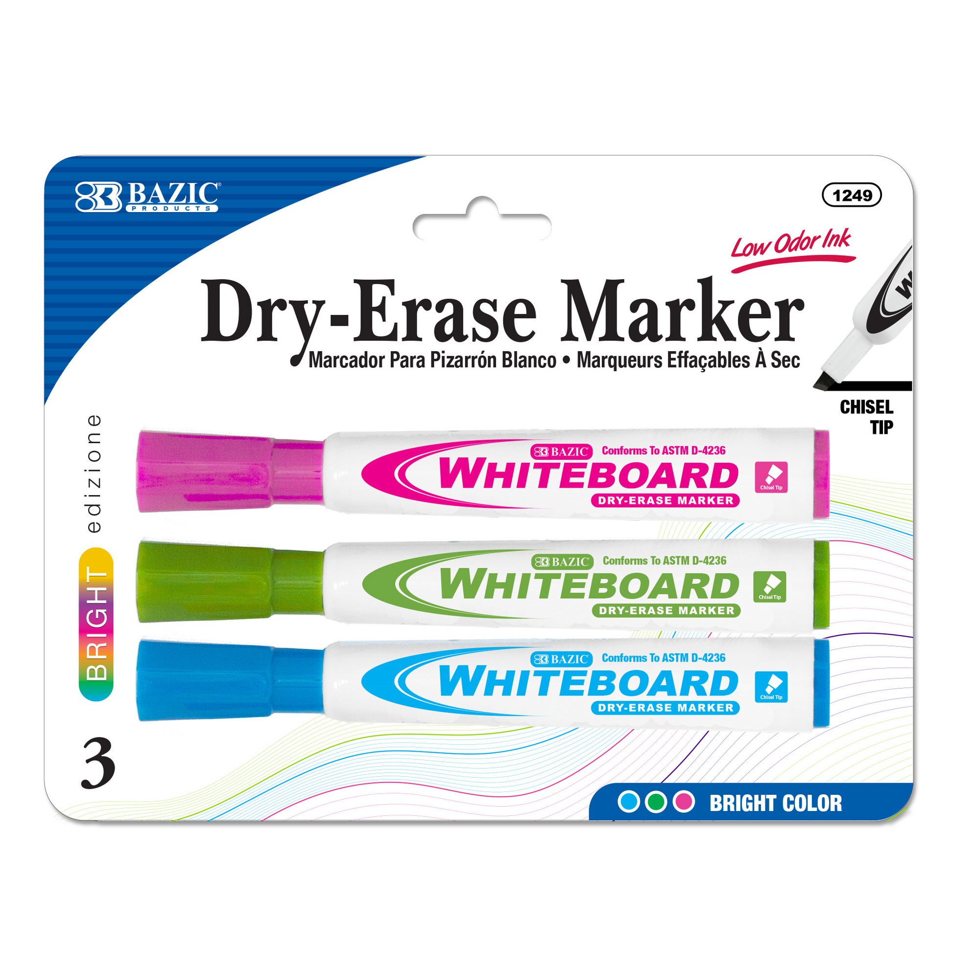 BAZIC Bright Colors Chisel Tip Dry-Erase Markers (3/Pack) - Virginia Book Company