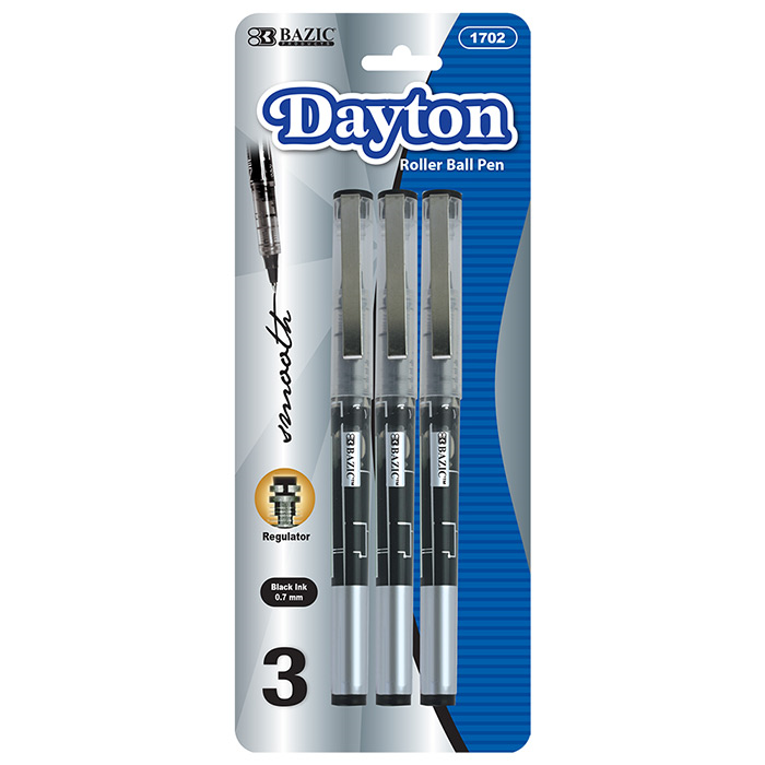 BAZIC Dayton Black Rollerball Pen with Metal Clip (3/Pack) - Virginia Book Company