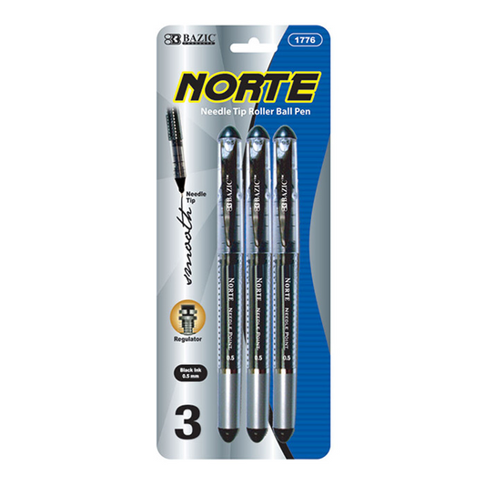 BAZIC Norte Black Needle-Tip Rollerball Pen (3/Pack) - Virginia Book Company