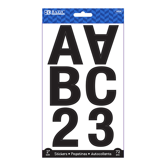 BAZIC 2" Black Color Alphabet & Numbers Stickers (72/Pack) - Virginia Book Company