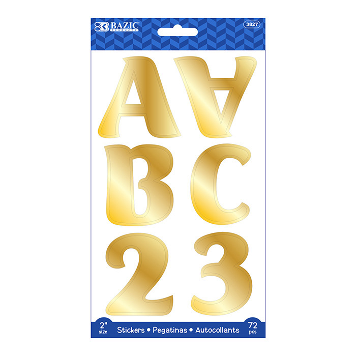 BAZIC 2" Gold Metallic Color Alphabet & Numbers Stickers (72/Pack) - Virginia Book Company