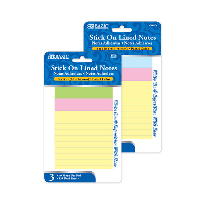 BAZIC 40 Ct. 3" X 3" Lined Stick On Notes (3/Pack) - Virginia Book Company