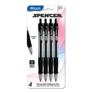 BAZIC Spencer Black Retractable Pen w/ Cushion Grip (4/Pack) - Virginia Book Company