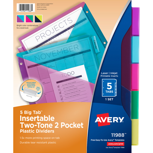 Avery Plastic 5 Tab Dividers - Virginia Book Company