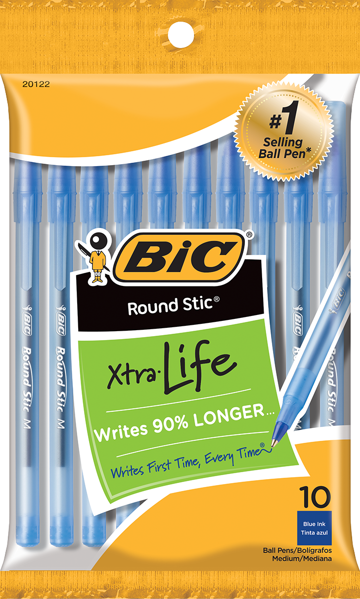 Bic Round Stic Xtra Life Ballpoint Pen - 10 Pk - Virginia Book Company