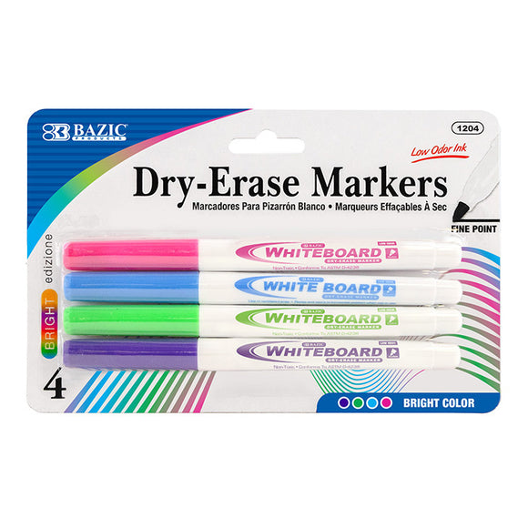 BAZIC Bright Colors Fine Tip Dry-Erase Markers (4/Pack) - Virginia Book Company