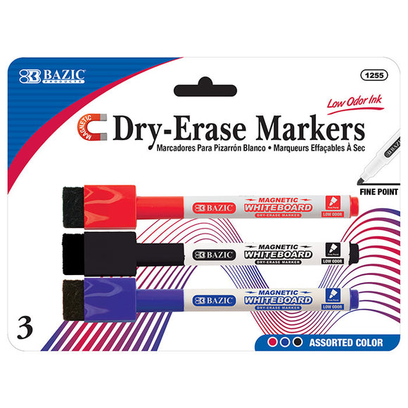BAZIC Assorted Colors Magnetic Dry-Erase Markers (3/Pack) - Virginia Book Company
