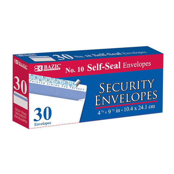 Bazic #10 Self-Seal Security Envelopes (30/Pack) - Virginia Book Company