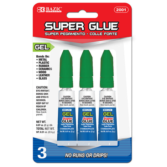BAZIC 0.07 oz (2g) Super Glue Gel (3/pack) - Virginia Book Company