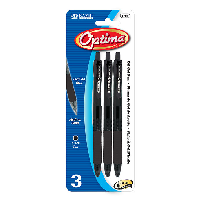 Bazic Optima Black Oil-Gel Ink Retractable Pen (3/Pack) - Virginia Book Company