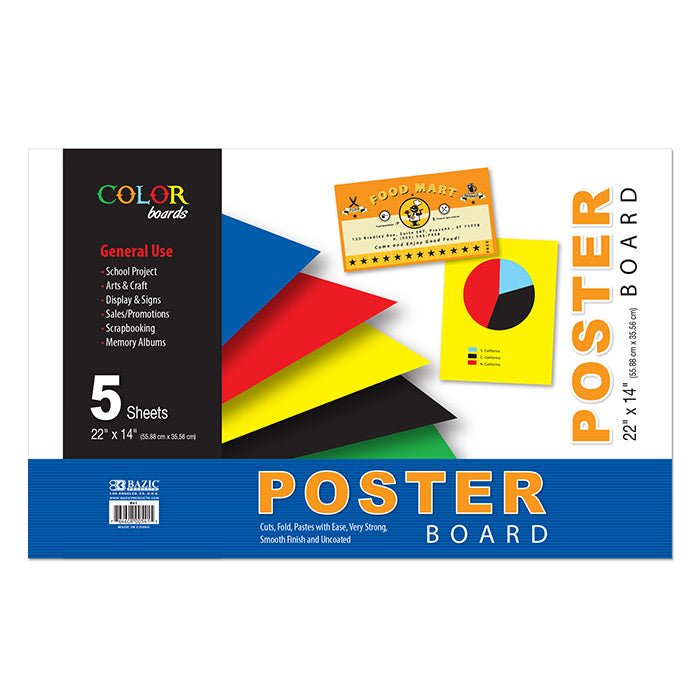 5 Pack Assorted Poster Board 5PK - Virginia Book Company