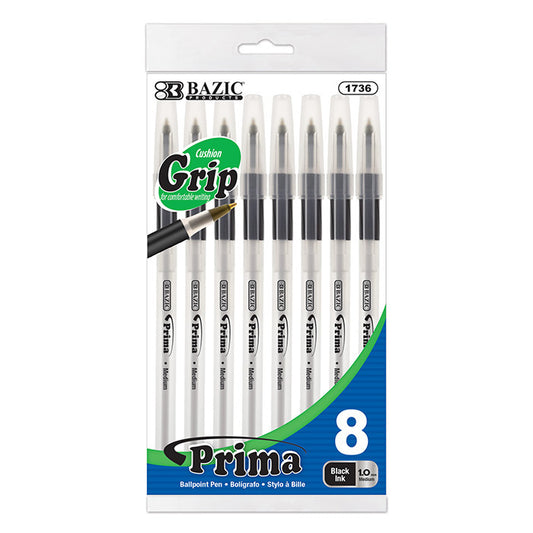 Bazic Prima 8 Pack Black Pens - Virginia Book Company