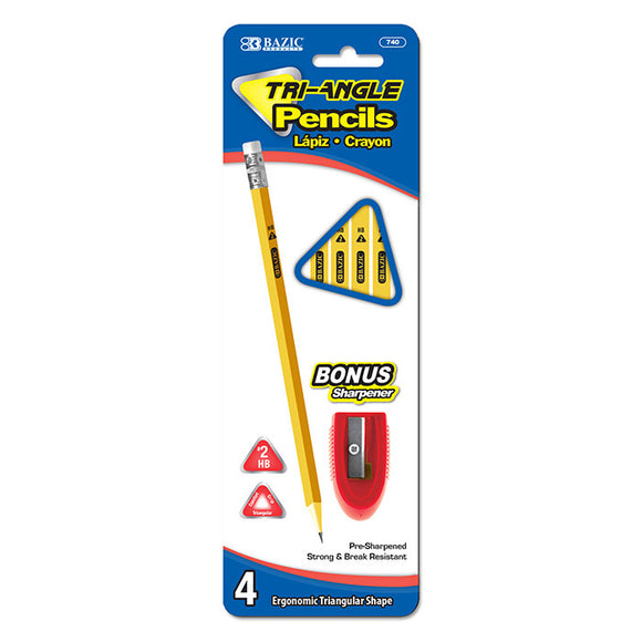 BAZIC #2 Triangle Yellow Pencil w/ sharpener (4pk) - Virginia Book Company